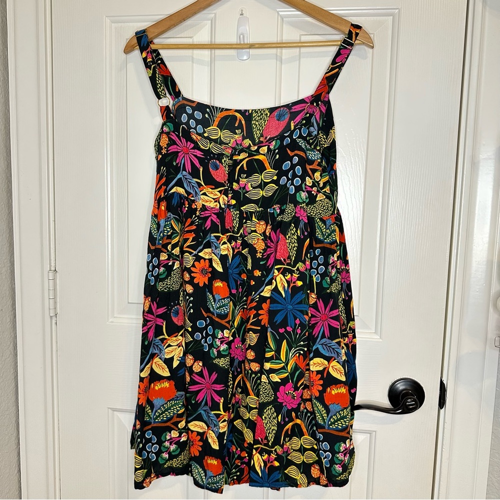 Natural Life Black Neon Floral 100% Rayon Patti Mini Dress M Boho Coastal Beach - Picture 4 of 7